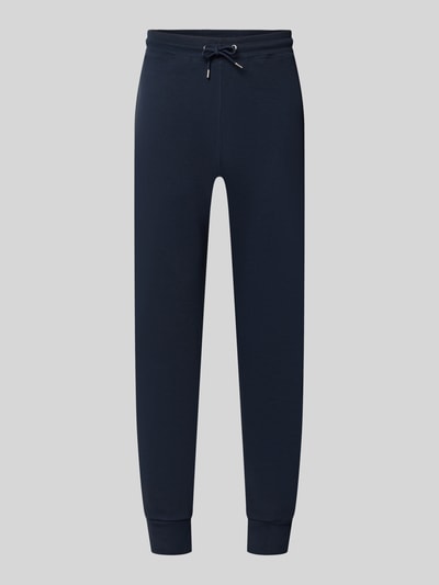 Produktfoto, Slim Fit Sweatpants aus reiner Baumwolle von Paul Smith in Dunkelblau, Elastikbund, seitliche Taschen, Gesäßtaschen, Herrenmode