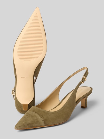 Produktfoto, Slingbacks aus echtem Leder Modell 'AMARA' von MICHAEL Michael Kors in Oliv mit spitzer Form, schmalen Riemen und Pfennigabsatz
