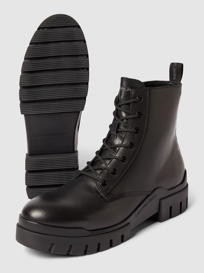 Calvin Klein Jeans Boots van leer met labeldetails, model 'COMBAT' Zwart - 4