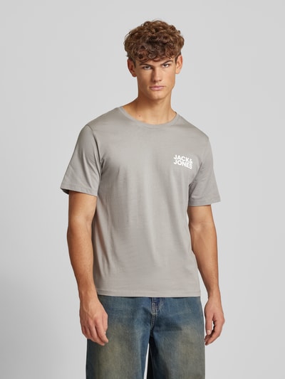 Jack & Jones T-shirt met labelprint, model 'ECORP' Lichtgrijs - 4