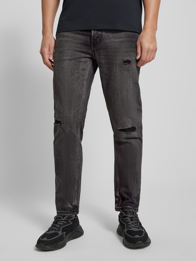 HUGO Tapered fit jeans in destroyed-look, model 'HUGO 634' Antraciet - 4