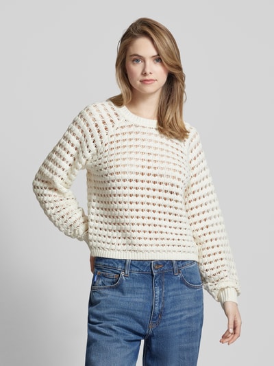 QS Sweter z dzianiny z ażurowym wzorem model ‘Crochet2’ Złamany biały 4