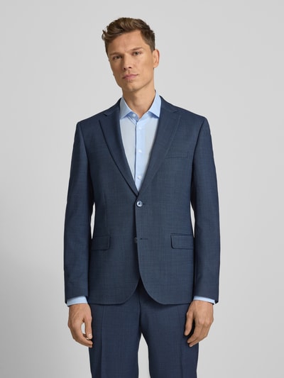 Männermodel draagt 2-Knopf-Sakko met reverskraag van bugatti, regular fit, blauwe tinten, structuurstof, voorkant volledig zichtbaar, Ganzkörperansicht von vorne.