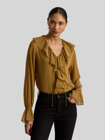 Lauren Ralph Lauren bluzka o kroju regular fit z kołnierzem z falbanami Camel 4