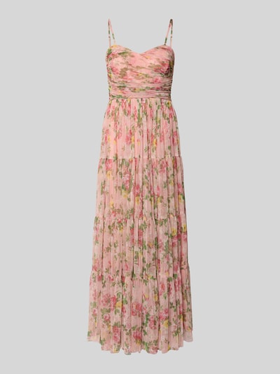 Produktfoto, Midikleid mit floralem Allover-Print von LACE & BEADS in Rosa mit Raffungen, Spaghettiträgern, taillierte Passform, blickdichter Unterrock