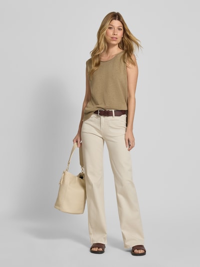 Cambio Flared cut broek met paspelzakken, model 'TESS' Ecru - 1