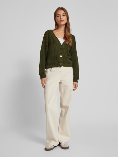 ZABAIONE Cropped Strickjacke mit Knopfleiste Khaki 1