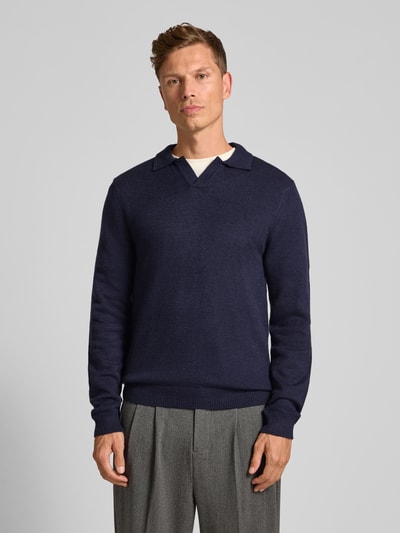 Casual Friday Regular fit shirt met lange mouwen en polokraag, model 'Karl' Donkerblauw - 4