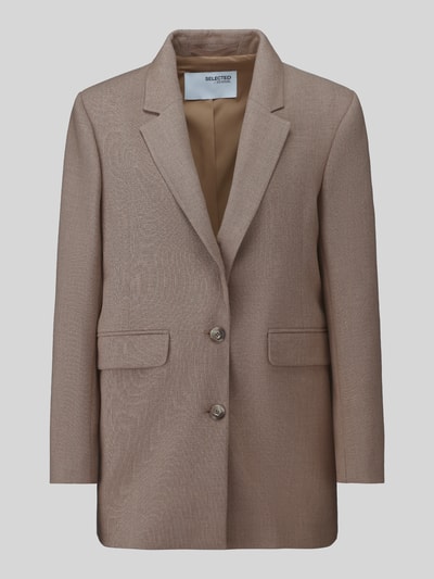 Produktfoto, Relaxed Fit Longblazer met viscose, model 'RITA' van Selected, Dames Longblazer, beige, gestructureerde stof, blazerstijl
