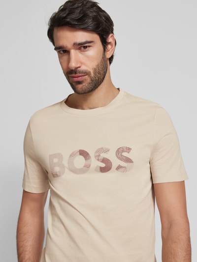 BOSS Green T-Shirt mit Logo-Print und Rundhalsausschnitt Beige 3