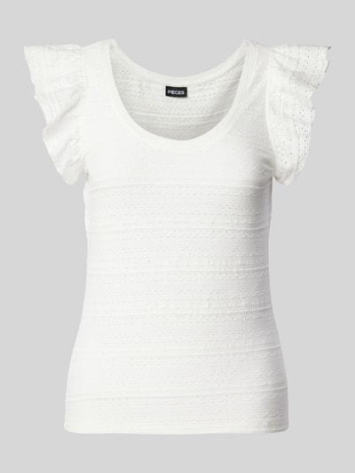 Pieces T-shirt met volantmouwen, model 'KELMA' Offwhite - 2