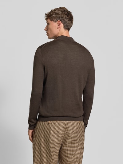 Christian Berg Men Slim Fit Strickpullover aus Woll-Mix mit Troyer-Kragen Dunkelbraun Melange 5