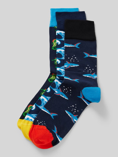 DillySocks Socken mit Motiv-Stitching Modell 'Water World' im 3er-Pack Marine 1