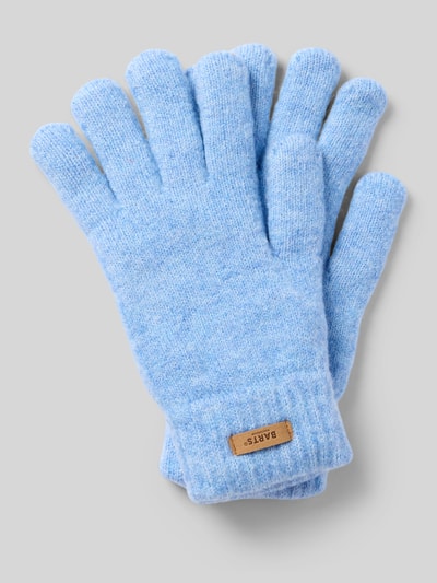 Produktfoto, hellblaue Handschuhe mit Label-Patch Modell 'Witzia' von Barts, weiche Strickstruktur, Damen Handschuhe von Barts
