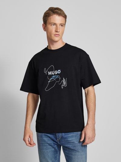 Hugo Blue Oversized T-Shirt aus Viskose Modell 'Nabion' Black 4