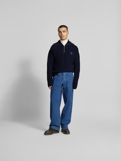 MAISON KITSUNE Pullover mit Label-Stitching Dunkelblau 1