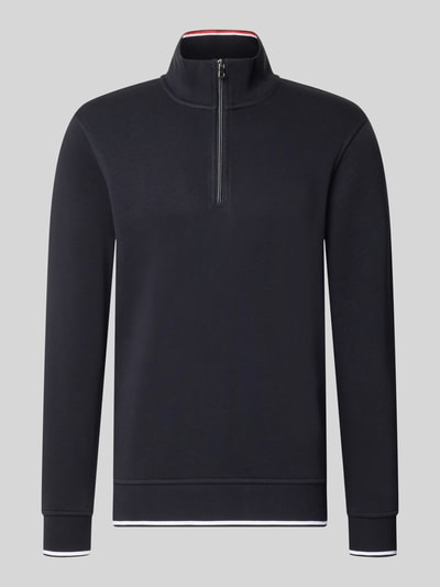 Productfoto, donkerblauw sweatshirt met schipperskraag, ritssluiting, katoenmix, slim fit, Christian Berg Men, Heren Sweatshirt