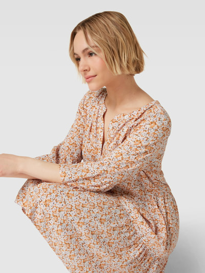 Montego Knielange jurk van viscose met all-over motief Oranje - 3