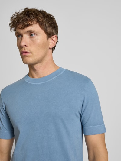 Drykorn T-Shirt mit geripptem Rundhalsausschnitt Modell 'RAPHAEL' Blau 3