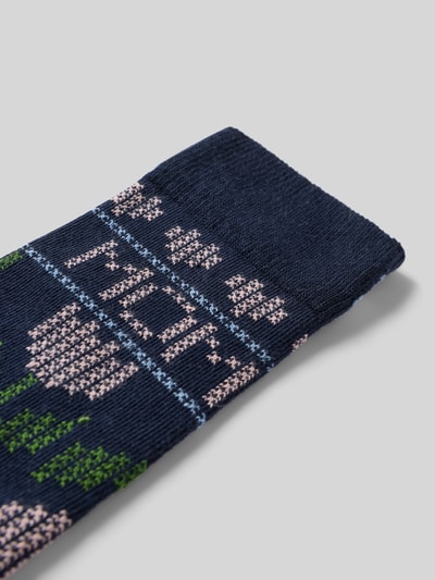Produktfoto, Socken mit Label-Detail von Happy Socks, dunkelblauer Stretch-Baumwoll-Mix, Allover-Motiv-Print, elastische Rippbündchen