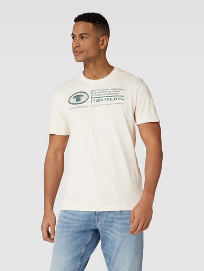 Tom Tailor T-shirt z nadrukiem z napisem model ‘printed crewneck’ Złamany biały 4