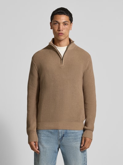 Replay Strickpullover mit Stehkragen und Reißverschluss Camel 4