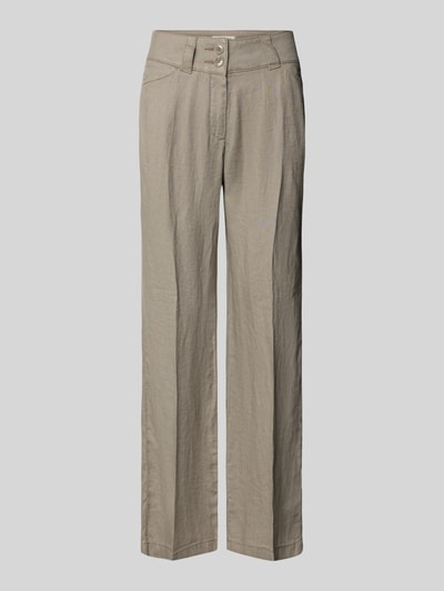 Produktfoto, Leinenhose mit Eingrifftaschen von Christian Berg Woman, beżowy, czysty len, krój regular fit, szerokość w rozmiarze 36: 41 cm, długość nogawki od wewnątrz 77 cm, kieszenie z przodu, zapięcie na guzik i zamek, miękka faktura