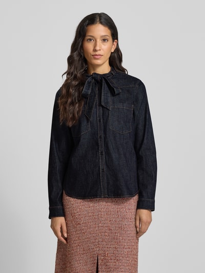 comma Regular fit jeansblouse met strikdetail Jeansblauw - 4