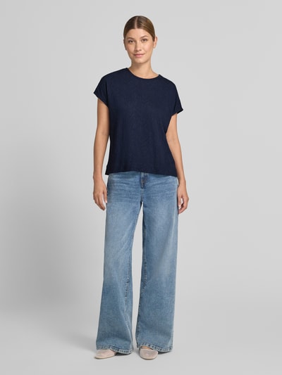 Christian Berg Woman T-Shirt mit Strukturmuster und Rundhalsausschnitt Dunkelblau 1