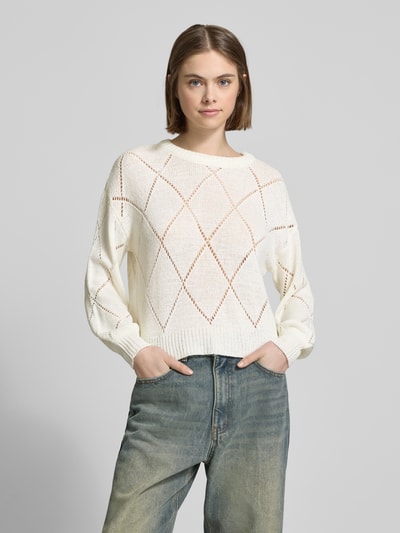 Only Comfort Fit Strickpullover mit Lochstrickmuster Modell 'GEENAS' Offwhite 4