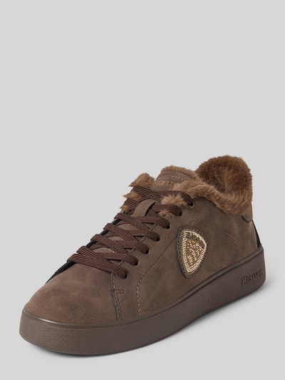 Produktfoto, Sneaker met logodetail van Blauer vs, afgeronde pasvorm, met imitatiebont, vetersluiting, hakhoogte 4 cm, schachthoogte 8 cm, schachtbreedte 10 cm, dames