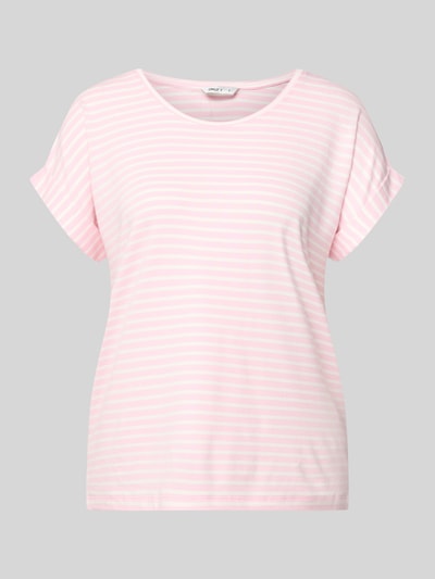 Produktfoto, Regular Fit T-Shirt aus Viskose-Mix Modell 'MOSTER' von Only, Optik: unifarben, Two-Tone, gestreift, Rundhals, Kurzarm, fixierter Umschlag, Jersey-Struktur