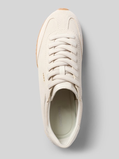 Produktfoto, Sneaker aus echtem Leder mit Logo-Detail Modell 'Bridge' von HOFF, zaokrąglony kształt, profilowana podeszwa, prawdziwa skóra, sznurowane, wysokość obcasa w rozmiarze 40: 1 cm, wysokość cholewki w rozmiarze 40: 7 cm, szerokość w rozmiarze 40: 9 cm, jasny beż, gładka tekstura