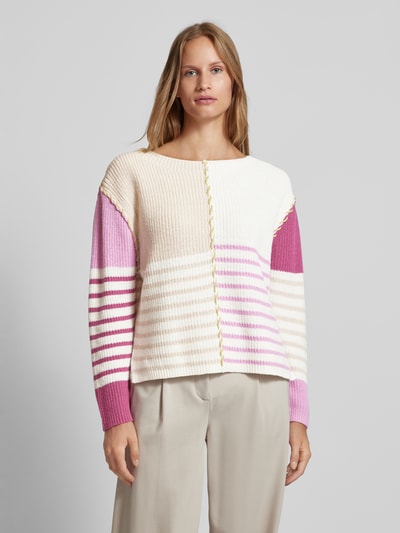 Tom Tailor Pullover met patchwork en boothals Felroze - 4