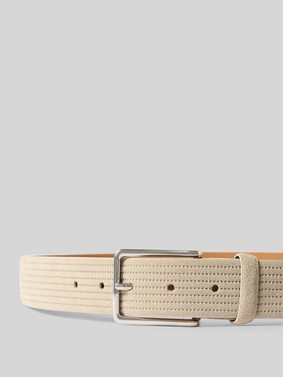 Produktfoto, Gürtel mit Strukturmuster Modell 'Calgary' von MONTI in Beige mit Logo-Detail, Dornschließe, Breite 3 cm bei Größe 90