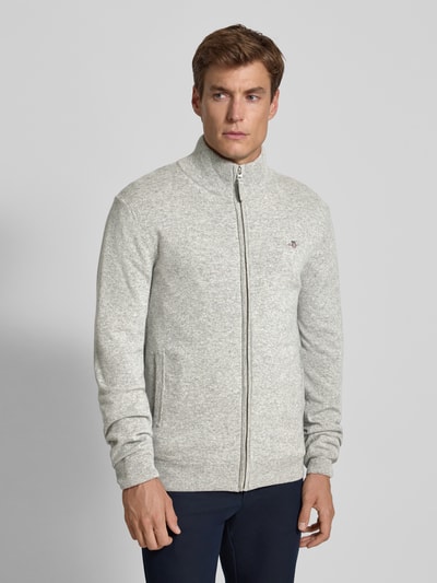 Gant Strickjacke mit Reißverschluss Mittelgrau Melange 4