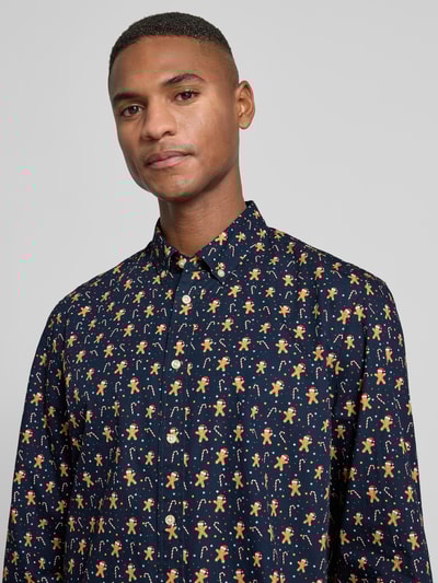 Montego Regular Fit Freizeithemd mit Weihnachtsmotiv Dunkelblau 3