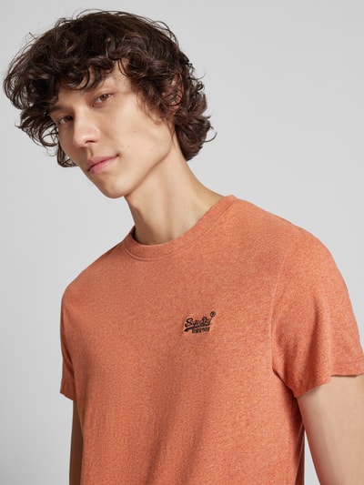 Superdry T-shirt z wyhaftowanym logo Pomarańczowy melanż 3