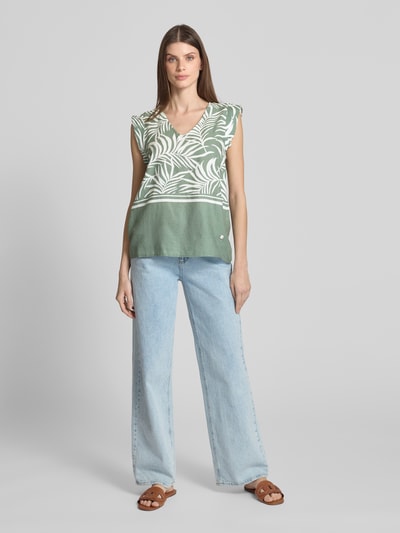 ZABAIONE Regular Fit Blusentop aus Leinen-Baumwoll-Mix Khaki 1