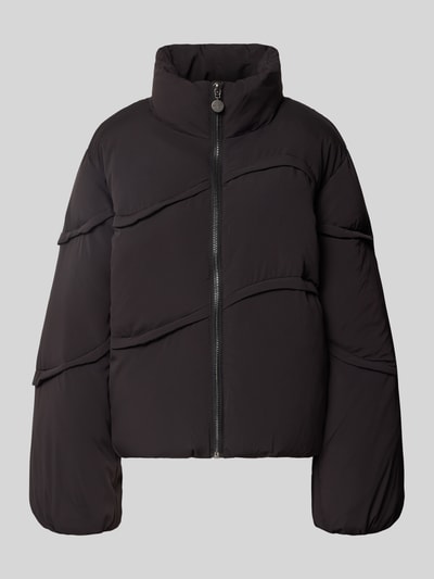 Productfoto, zwarte Jacke mit Stehkragen Modell 'CICCO' van Cph Muse, regular fit, rits, lichte structuur, glad oppervlak.