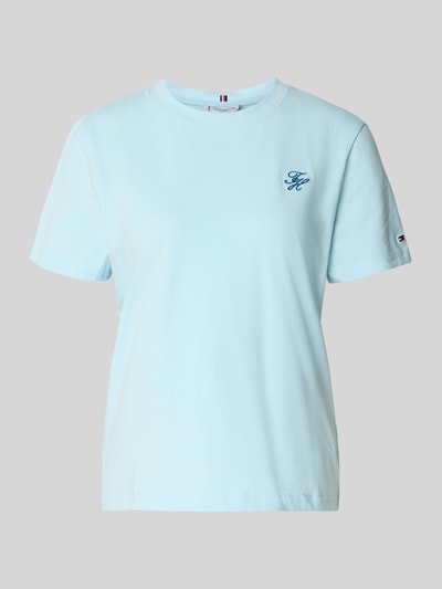 Productfoto, Regular Fit T-shirt uit katoenmix van Tommy Hilfiger in effen kleuren met logostitching, ronde hals, korte mouw, jerseystof