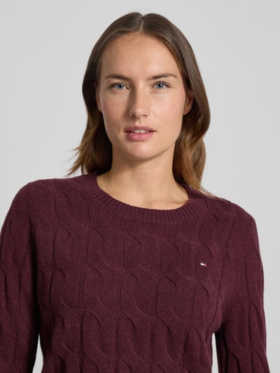 Tommy Hilfiger Sweter z dzianiny o kroju regular fit z czystej wełny Bordowy 3