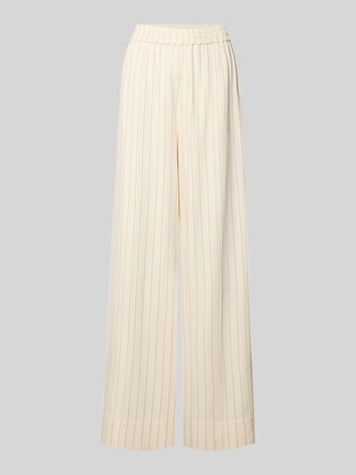 Produktfoto, Loose fit Pants mit Eingrifftaschen Modell 'tascha' von Gestuz, cremefarben, feine Streifen, ausgestellter Schnitt, elastischer Bund, Viskose-Leinen-Mix, Vorderansicht