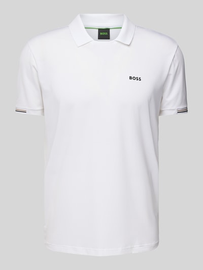 BOSS Green Slim fit poloshirt met labelopschrift, model 'Palle Mesh' Wit - 2