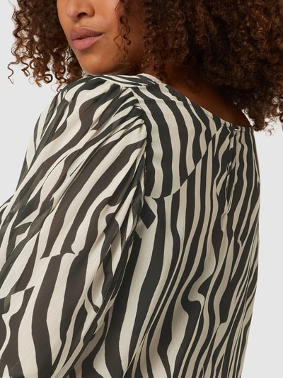 KAFFE Curve PLUS SIZE blouseshirt met all-over motief, model 'Smila' Zwart - 3