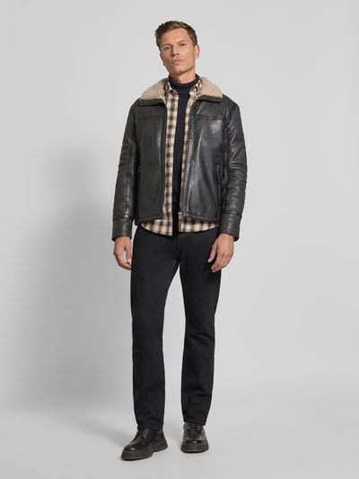 Gipsy Leren jack van schapennappa met ritszakken Antraciet - 1