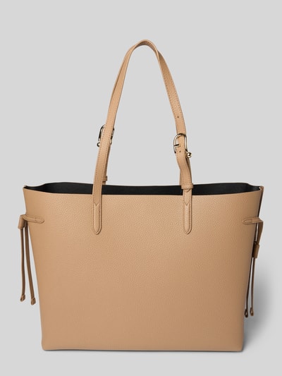 Produktfoto, Tote Bag mit Logo-Applikation Modell 'Ava' von FURLA aus beigefarbenem Leder, strukturiert, offenes Hauptfach, verstellbare Schulterriemen, Reißverschlussfach auf der Innenseite, Breite 45 cm, Länge 29 cm, Tiefe 14 cm, Schulterriemen 56 cm.