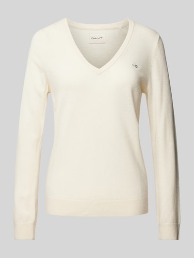 Gant Wollen pullover met V-hals Offwhite - 1