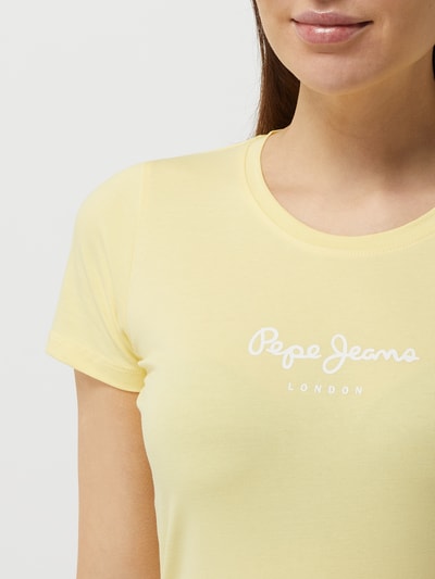 Pepe Jeans T-shirt met print, model 'New Virginia' Lichtgeel - 3