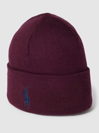 Polo Ralph Lauren Beanie mit breitem Umschlag und Label-Stitching Dunkelrot Melange 1